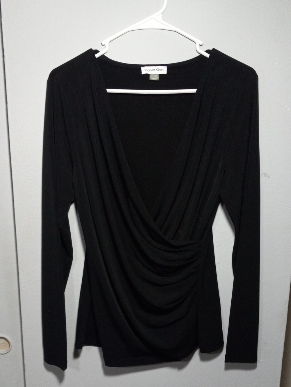 Calvin Klein Black Draped Wrap-Front Long Sleeve Top Size M